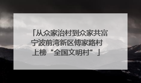 从众家治村到众家共富 宁波前湾新区傅家路村上榜“全国文明村”