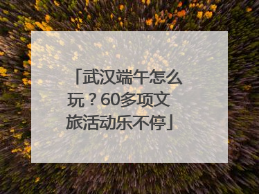 武汉端午怎么玩？60多项文旅活动乐不停